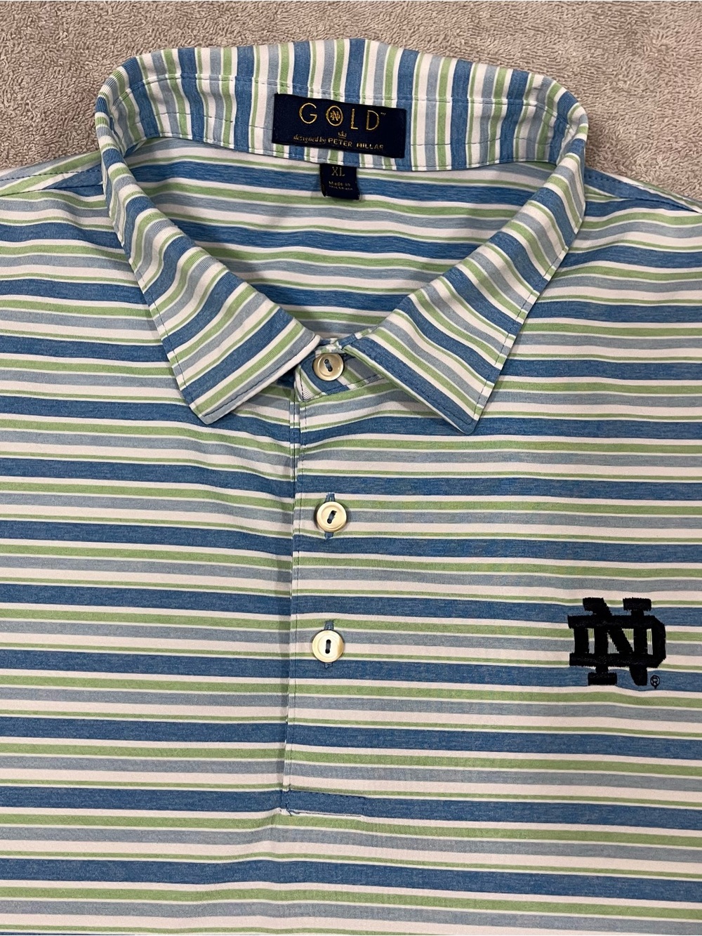 Gold by Peter Millar Notre Dame Fighting Irish Polo Shirt Mens XL Striped